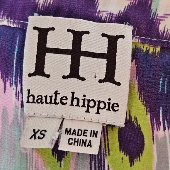 Haute Hippie Tunic Top or Dress XS 100% Silk Purple Blue Button-Up Ikat Print - Picture 6 of 10